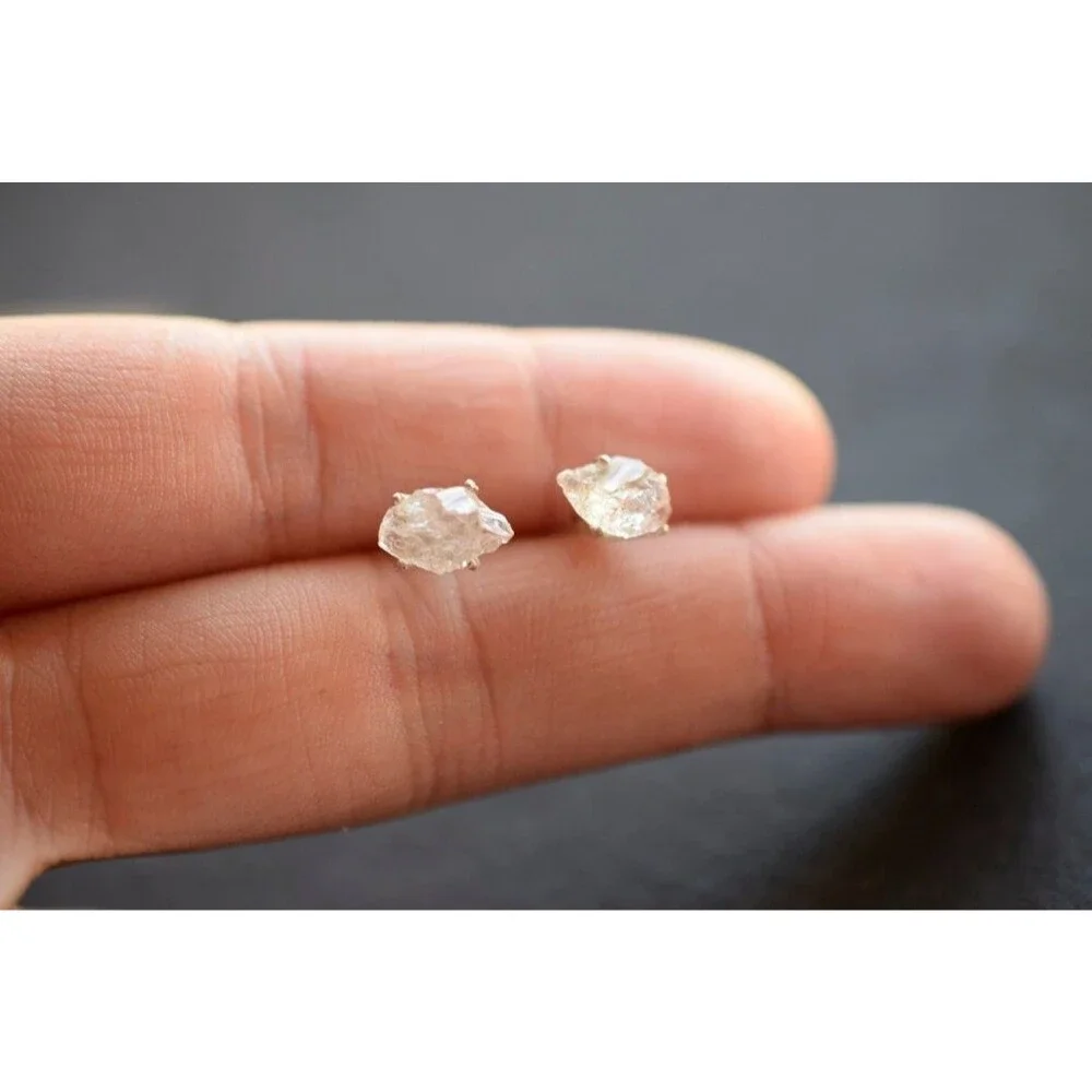 Lake County diamond earrings, 925 sterling silver, raw gemstones